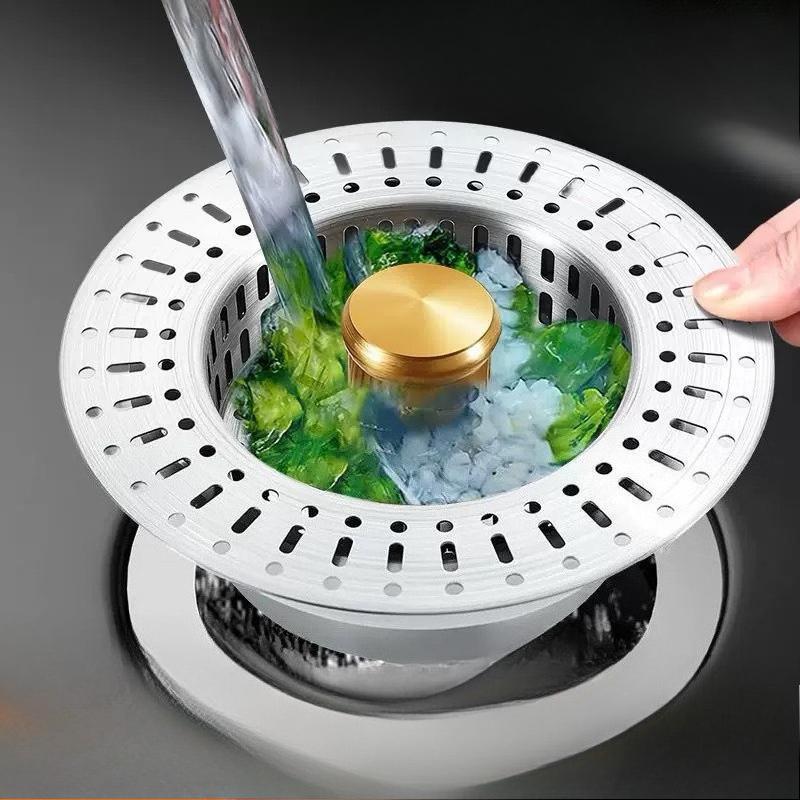 Stainless Steel Sink Strainer Basket For Kitchen Washbasin ABS Pop Up Drain Stopper For Dishwashing Pool Universal Filter