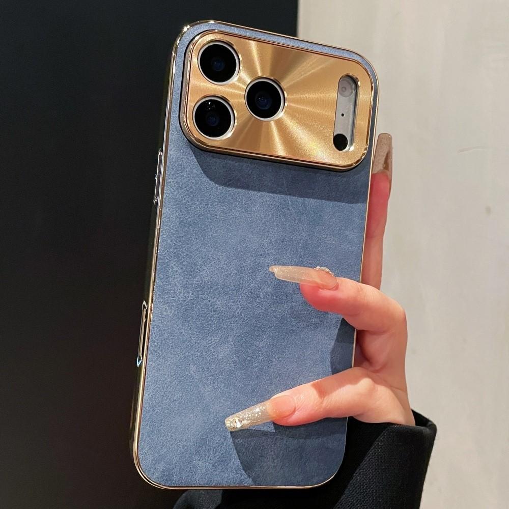 Lambskin Leather Case for iPhone 17 Air 16 15 14 13 12 Pro Max Plus 11 Vintage Plating Laser Bright Window Phone Cover