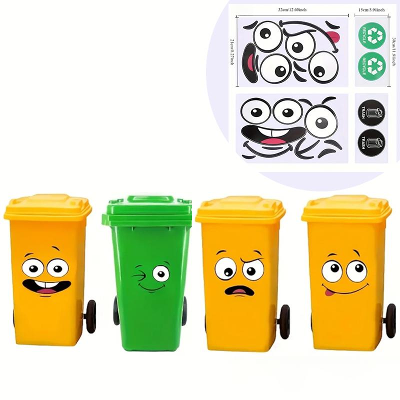 4 ark/Set Tecknad Ansiktsstickers, Självhäftande, Kompatibel med Plastyta, Lämplig för Hemdekoration, Papperskorg, Toalettdekor