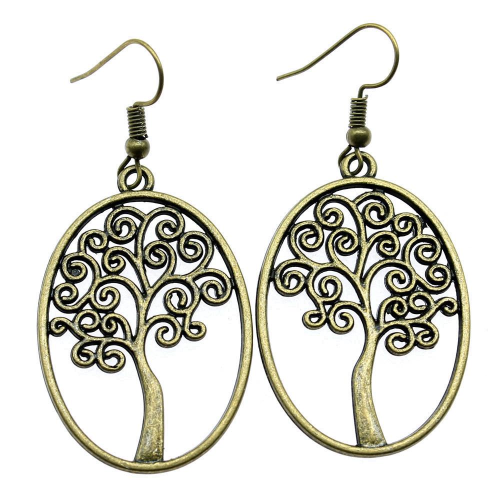 Tree Of Life Dangle Earrings Openwork Nature Boho Style Drop Jewelry For Female