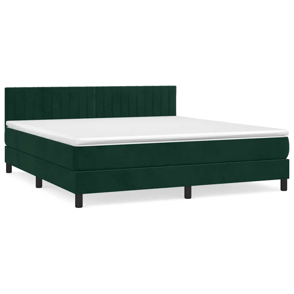 Box Spring Bed with Mattress Dark Green 160 x 200 cm Velvet