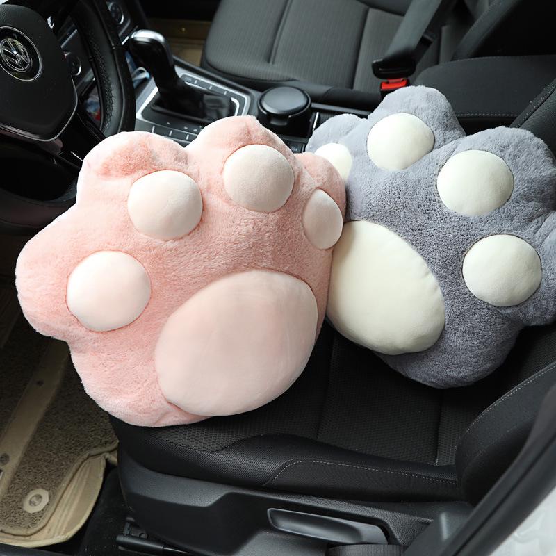 Cute Cat Paw Car Neck and Lumbar Support Headrest Pillow - Plush Backrest Decoration