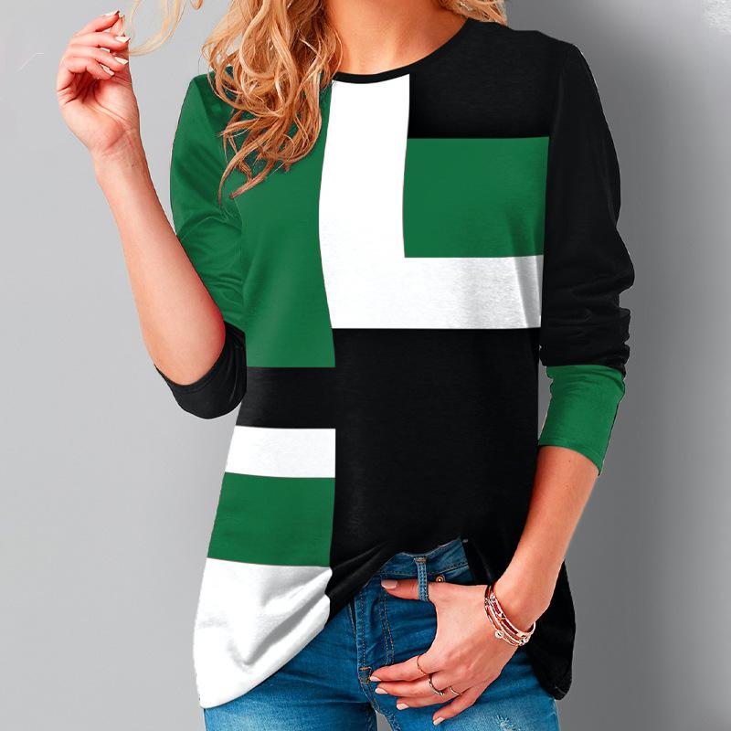 Women's Autumn and Winter 3D Printed Crew Neck Long Sleeve T-Shirt Fashion Versatile Breathable Trend Casual