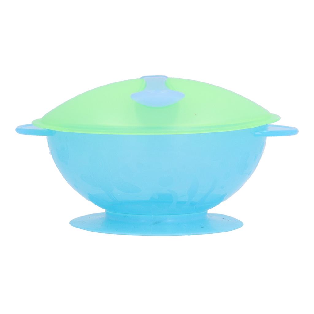 Toddler SelfFeeding Bowl Silicone Suction Bowls Plastic Baby Food Bowl with Lid Spoon(Green )