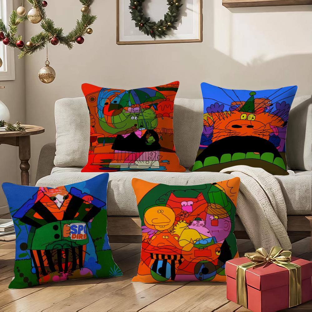 Cute Retro Illustration Cushion Cover Pattern Printed Pillowcase For Living Room Sofa Cushion Cover & Bedroom Decor