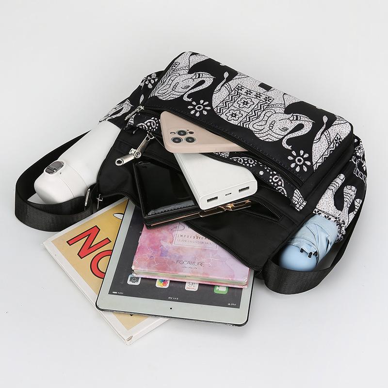 Women Elephant Print Crossbody Bag Multi Pocket Shoulder Bag Large Capacity Lightweight Travel Messenger Purse Zipper Handbag