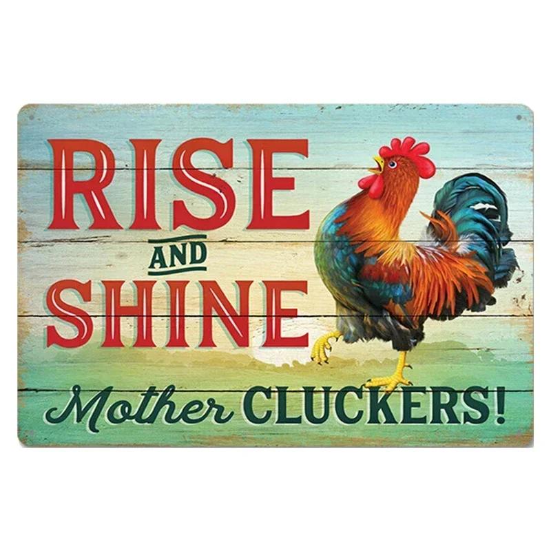Chicken Rooster Hen Coop Egg Decorative Metal Sign, Vintage Tin Metal Plate for Farmhouse Kitchen Wall Home Decor
