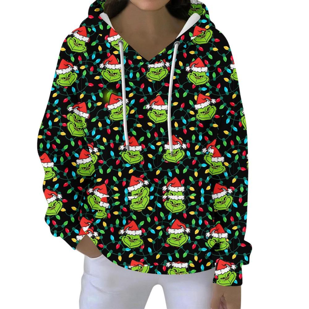 Fashion Men Women's Hoodies Christmas Green Fur Monster Print Pullover Cartoon Casual Sweatshirt Hoodies Long Sleeve Clothing