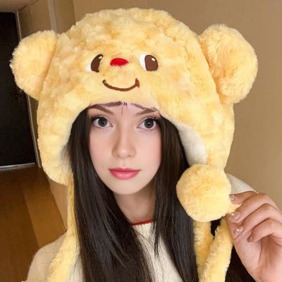 Women Hat Fox Ear Shape Thickened Plush Warm Winter Hat with Scarf Design Outdoor Activities Warm Headwear