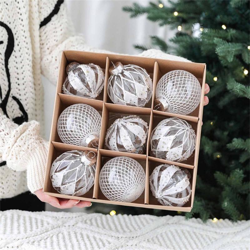 9 Stück/Set Weihnachts-Hängekugel Christbaumkugel für Weihnachtsbaumdekoration Feiertags-Hochzeits-Party-Dekor 2024 Neujahrsgeschenk