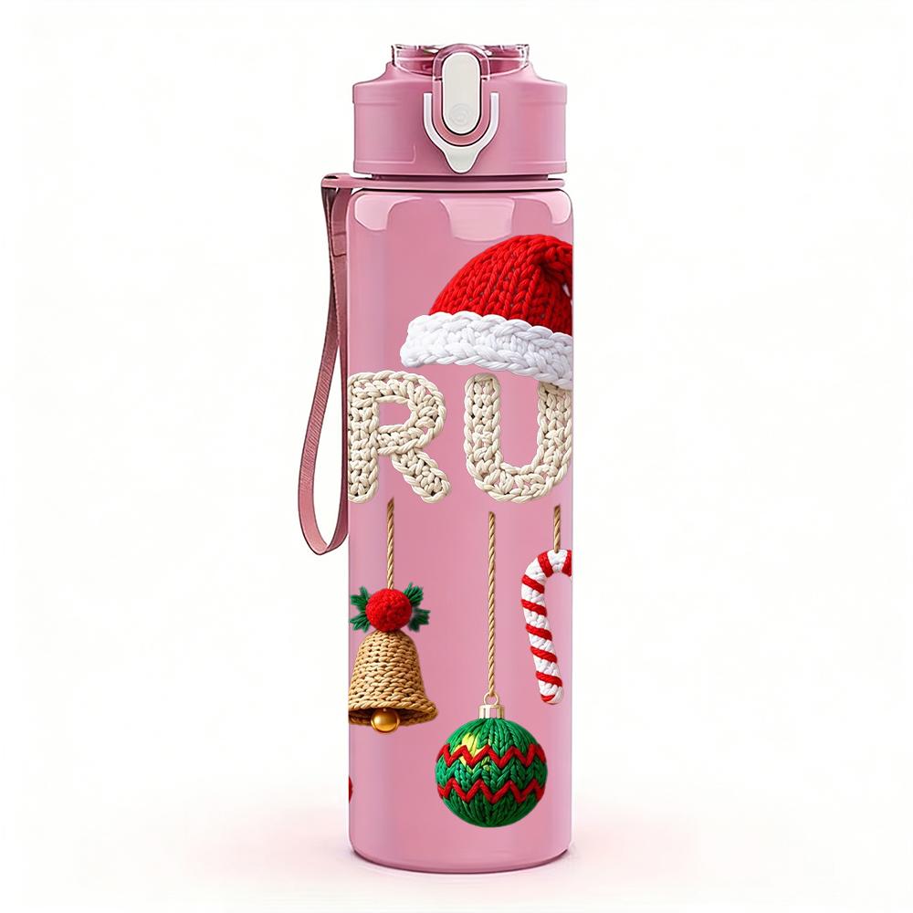 1PC Bruh Santa Bell Christmas Decor Set 750ml Color Plastic Water Bottle Leakproof Flip Straw Lid For Sports Office Home Use