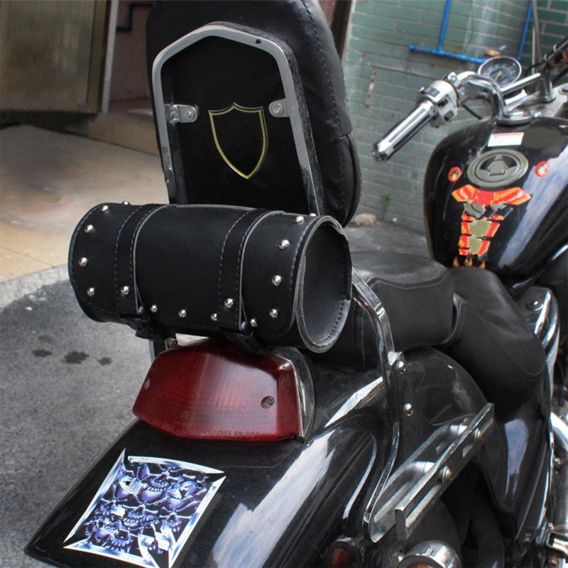 Leather Motorcycle Saddlebags Storage Tool Bag Universal Fork Bags Easy Install