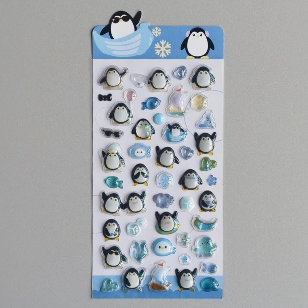 

Cartoon Animal 3D Relief Sticker Glossy Finish Cartoon Sticker 3D Embossed Sticker Fun Kids Blue Penguin