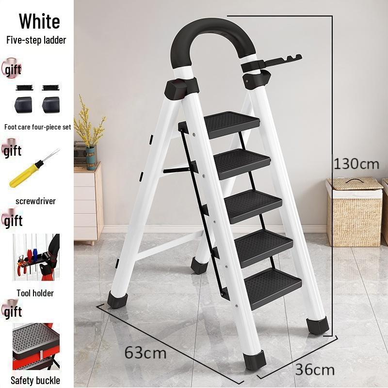 Multi-Functional Carbon Steel Folding A-Frame Telescopic Step Ladder for Indoor Use