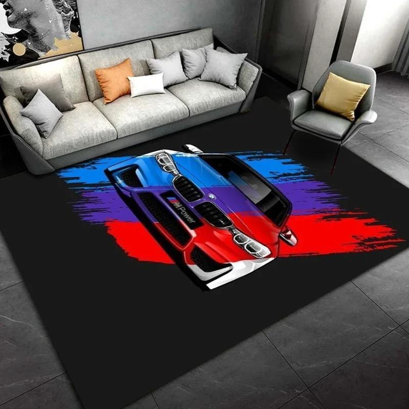 Large Size Car Themed Rug, Sports Car and Artistic Pattern Living Room Mat, Home Decor Carpet, Diverse Scene Floor Cover