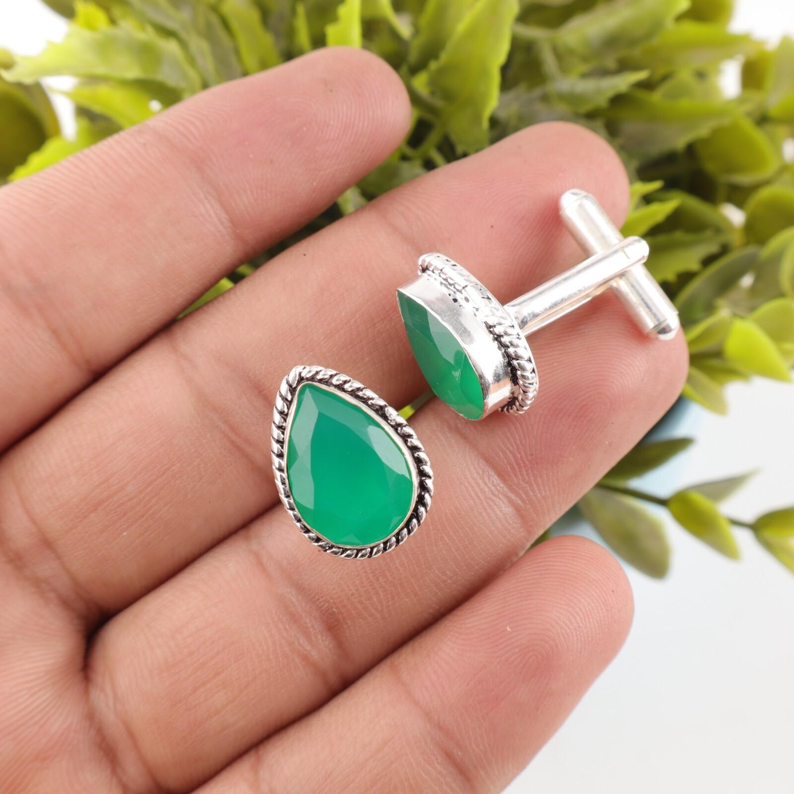 

Запонки из граненого зеленого оникса, серебро 925 пробы с клеймом, украшения ручной работы для него CL-5-19