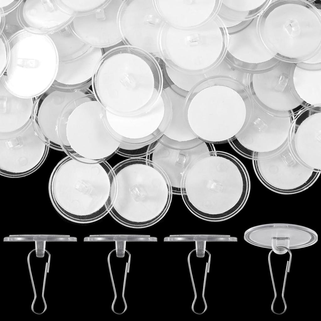25 Pack Self-Adhesive Ceiling Hooks for Hanging, Small Sticky Ceiling Discs with Metal Hook, Removable Transparent Wall Hanger for Christams Wedding