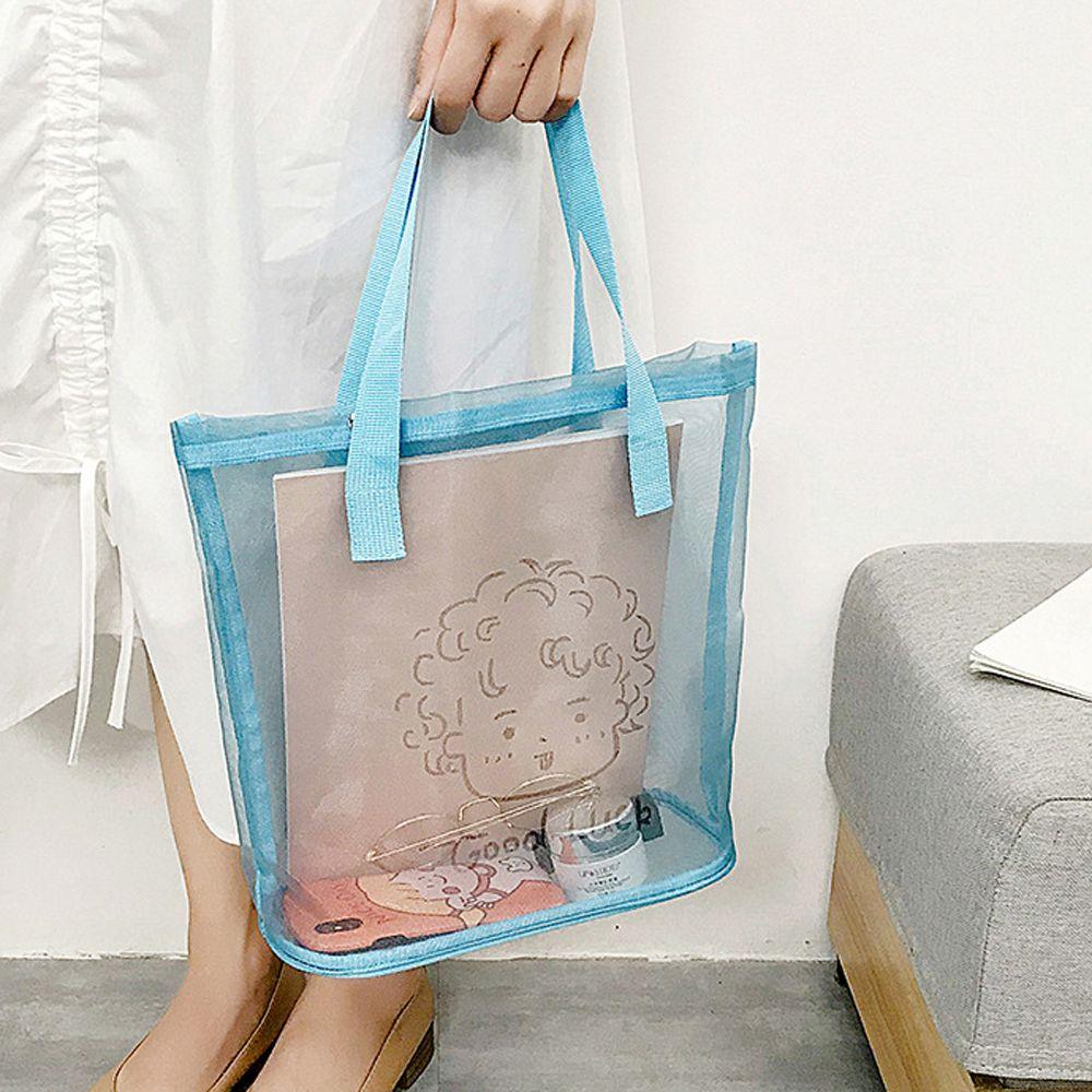 Summer Shopping Foldable Nylon Mesh Large Korean Style Bag Storage Bag Makeup Bag Women Handbag