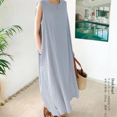 Gilet d'été en lin pour femme Robe longue ample