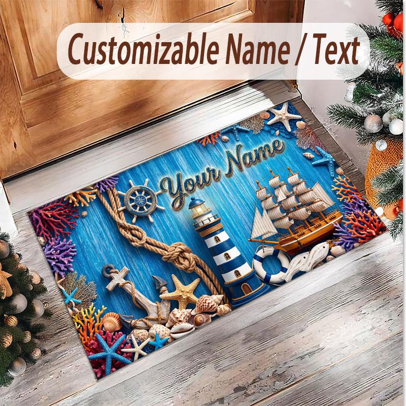 Fish Ocean Theme Soft Crystal Velvet Rug Custom Name & Text Print Non Slip Floor Rug for Bedroom Living Room
