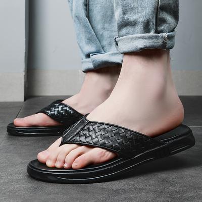 Tendenza britannica estate infradito pelle intrecciata a quadri primo strato pelle bovina pantofole fresche da uomo pantofole casual traspiranti