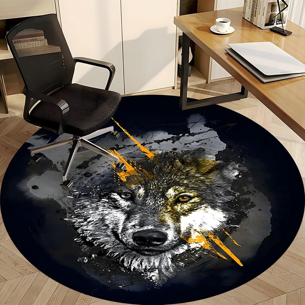 1pc Wolf Spirit Office Round Area Rug, Under Office Chairs Bedroom Living Room Home Decor, Room Deco
