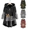 Winterwarmer dames teddybeerfleece jas met lange mouwen, losse pasvorm en capuchon, effen uitloper