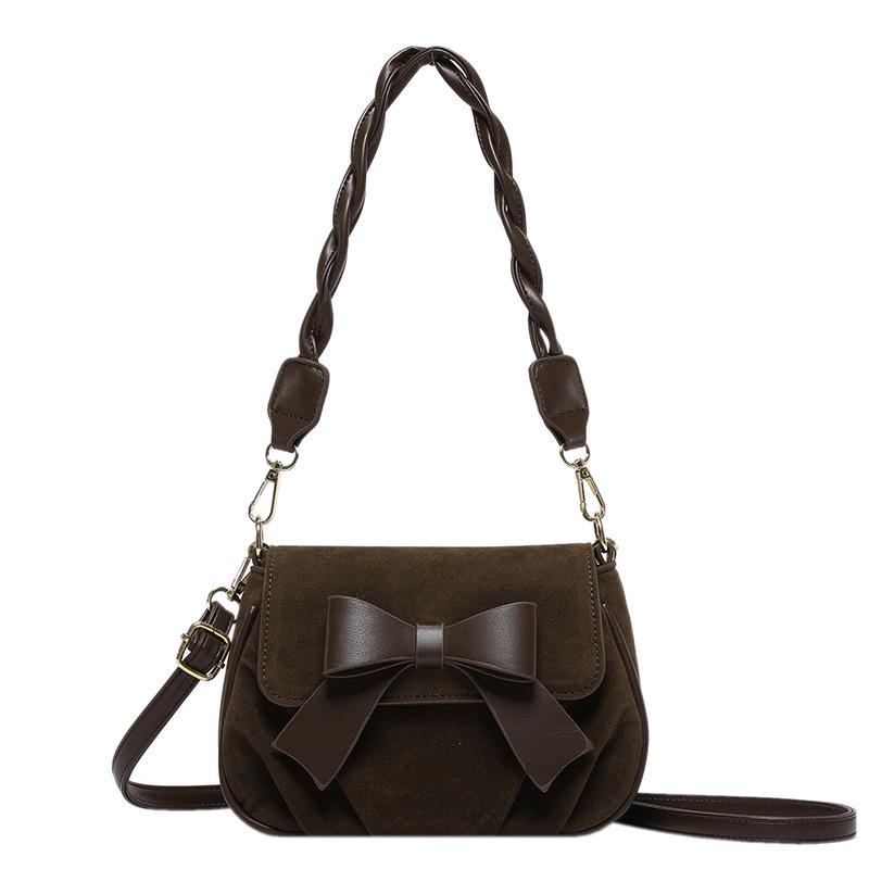 Bow Solid Color Saddle Bag Women's New Autumn and Winter Retro Fashion Casual Simple Twist Shoulder Strap Messenger Bag
