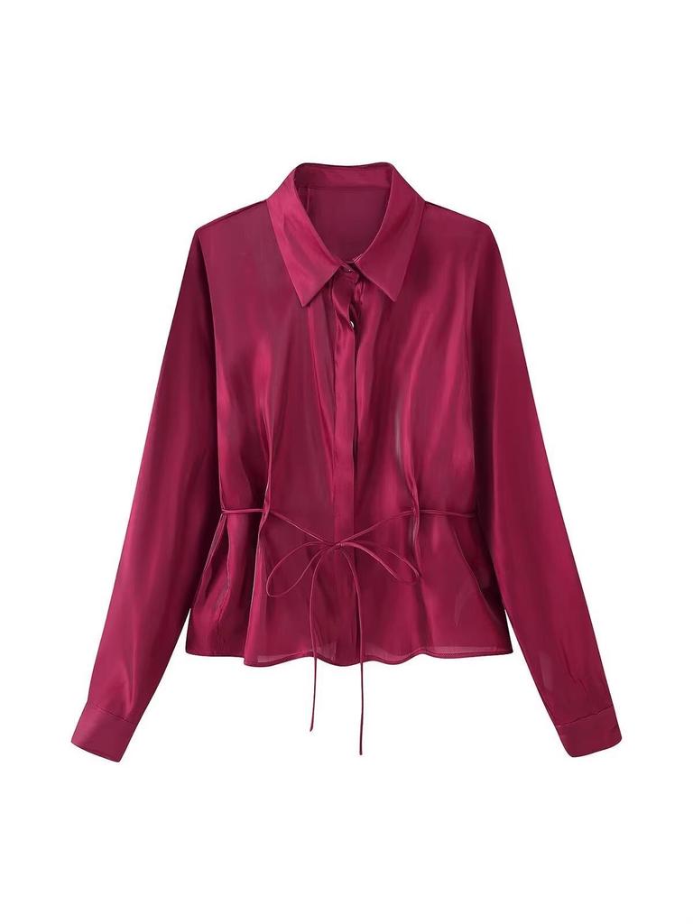 2026 Women's Elegant European & American Style Shiny Bow Decor Shirt