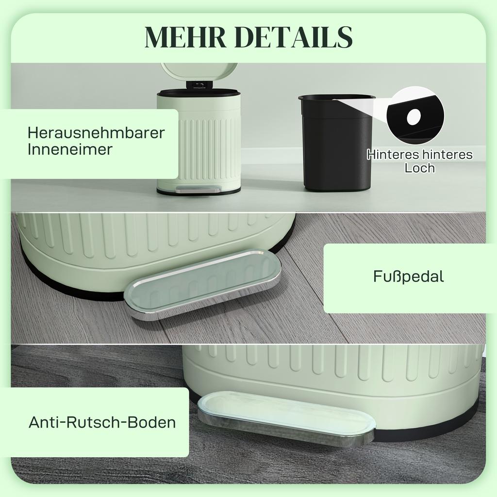 20L Metal Kitchen Bin, with Soft-Close Lid - Light Green