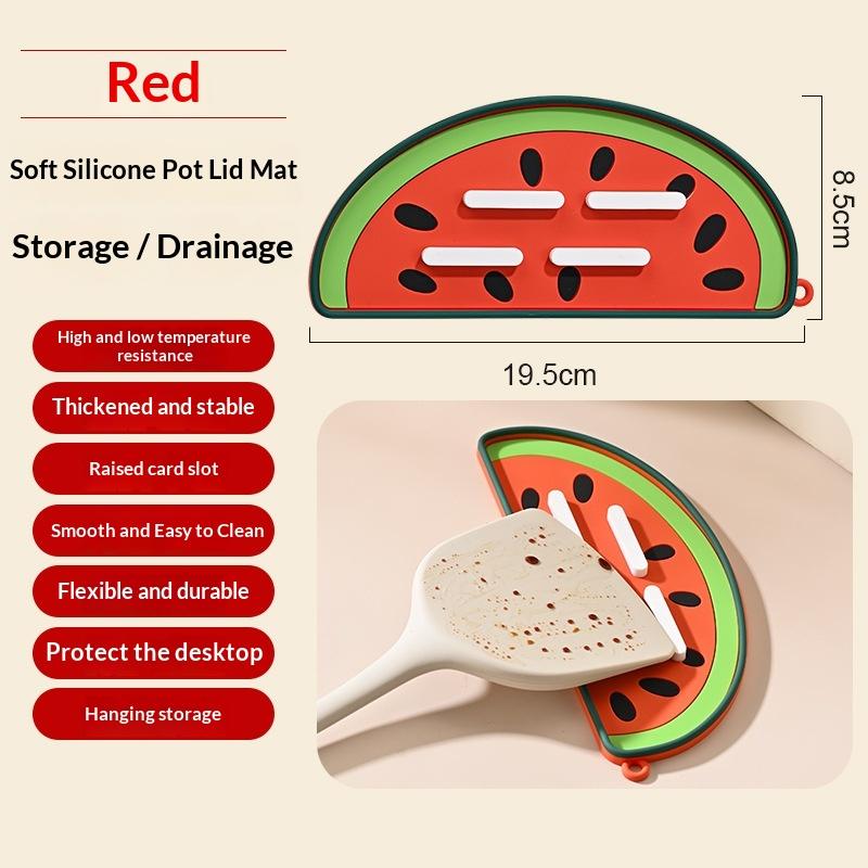 Silicone Pot Lid Drain Mat Non-slip Heat Insulation Board Holder Pineapple Watermelon Shape Multifunctional Spatula Storage Mat