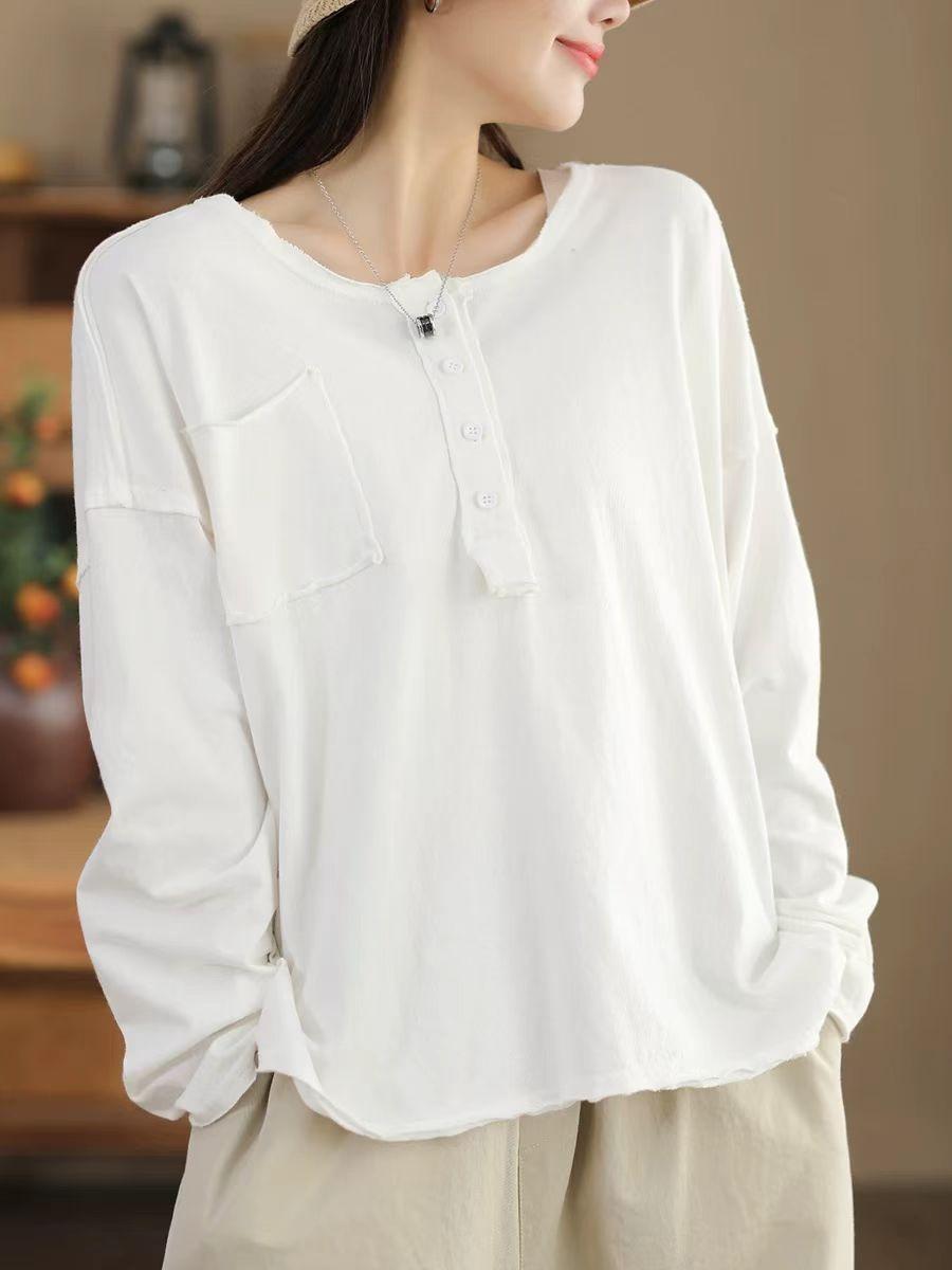 

Футболка Johnature Fashion Personality Splicing Casual T-Shirt Женская осенняя повседневная однотонная свободная футболка с круглым вырезом One Size белый