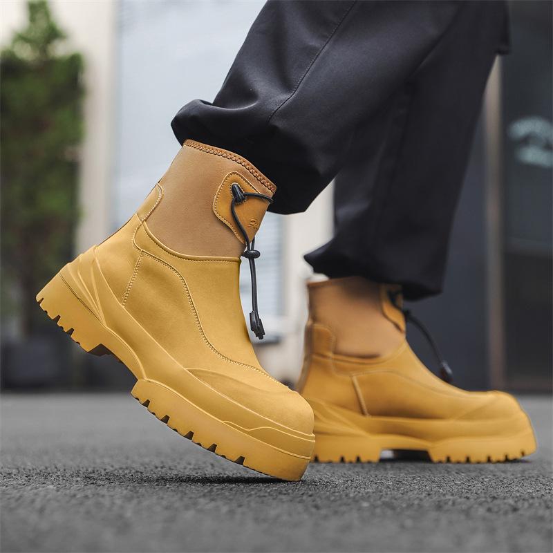 2024 New Men's Shoes Spring and Autumn Casual Big Head Leather Boots Thick Sole Inner Height Increase Martin Boots 4722-T