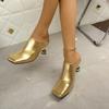 Fashion Women's Slippers Square Toe Special-shaped Heel Women's Mules 2025 Spring Sling-Heel Formal Pumps Outdoor Zapatillas De Mujer