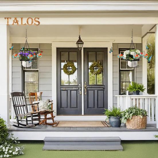 Hand Blown Glass Hummingbird Feeder 2-in-1 Hanging Metal Planter Holder with 6 Small Blown Glass Birdfeeder for Garden Backyard Window Decor