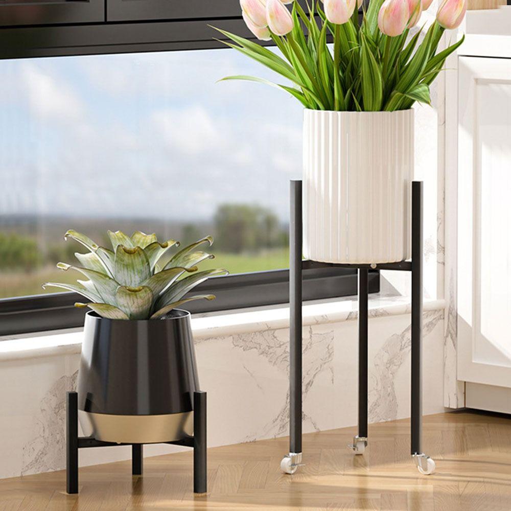 Stable Metal Flower Stand Rack Floor-standing Triangle Rack Planter Shelf with Casters Potted Holder Plant Display