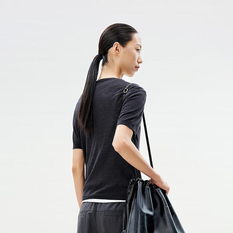 LESS 2025 Summer Round Neck Short Sleeve 100% Cashmere Sweater