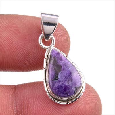 Natural Charoite Gemstone Handmade 925 Solid Sterling Silver Pendant 1.25'' O9o03