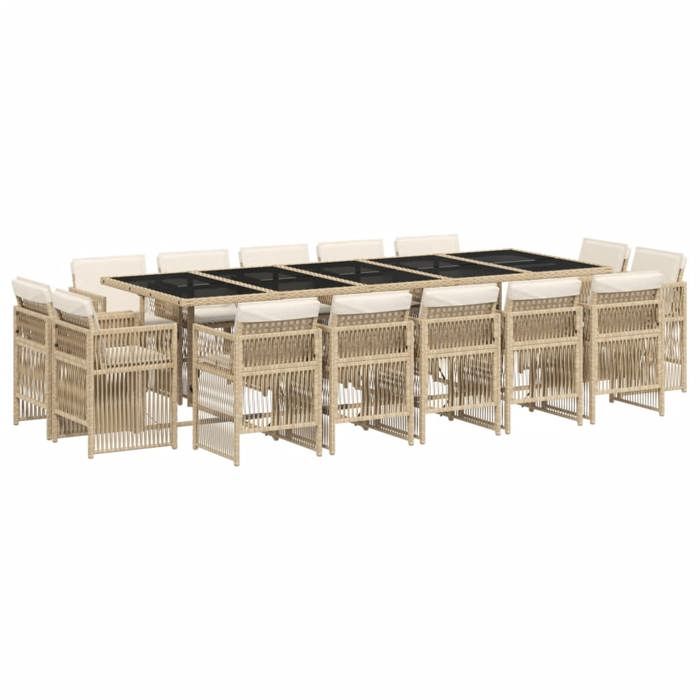 VidaXL Ensemble à Manger de Jardin avec Coussins 15 pcs, Table et Chaises à Dossier Rabattable, Meubles d'Extérieur Patio 3211054