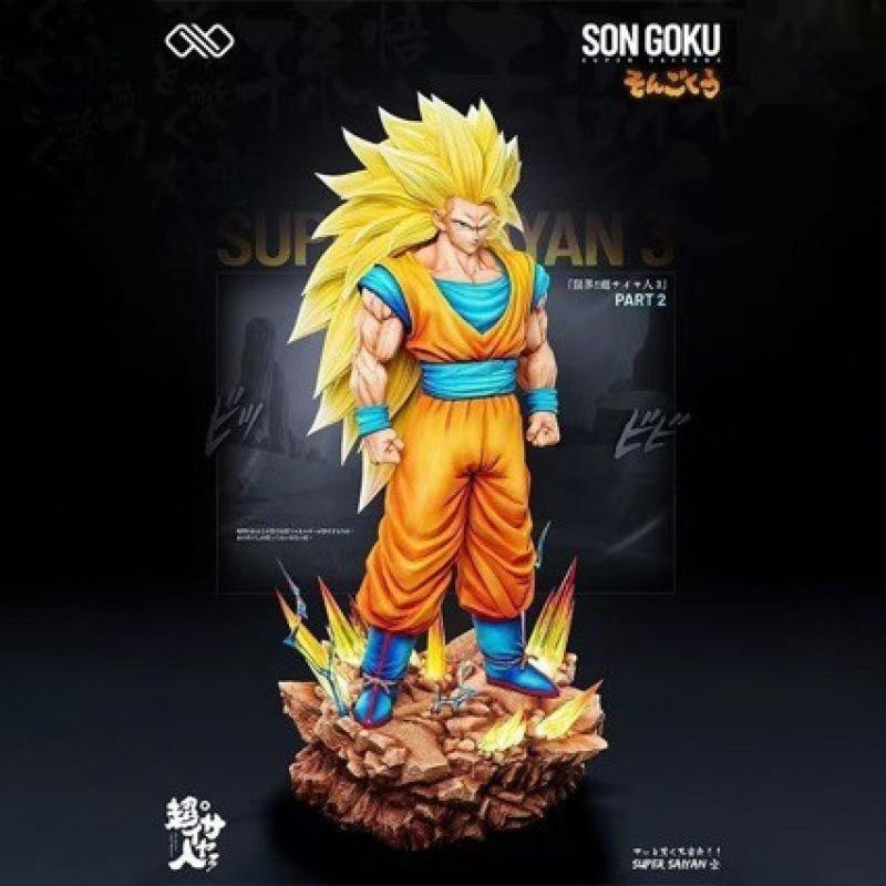 Infinite Super Three Goku Figure Seven Dragon Ball Anime Illuminating Statue Doll Model Super Saiyan 2D