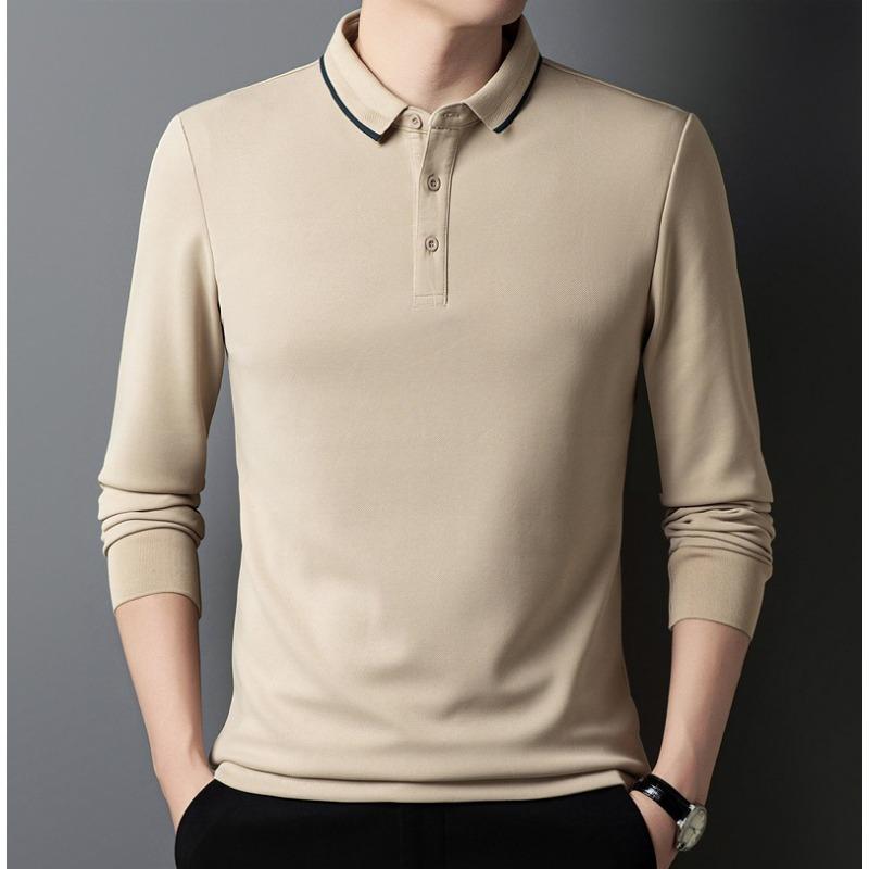 

Весна и осень, новая футболка с длинными рукавами, мужская свободная повседневная рубашка с лацканами, деловая рубашка-поло, однотонная мужская осенняя одежда 5XL