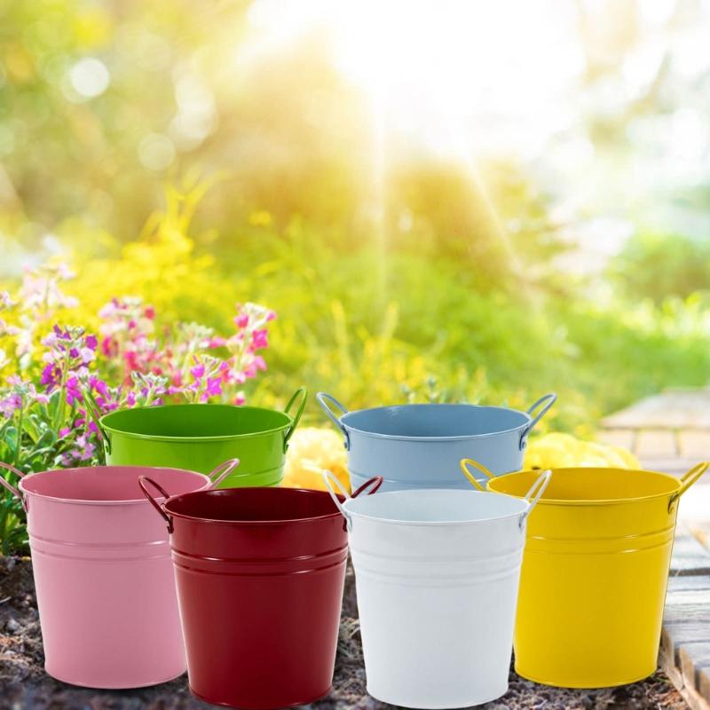 Metal Bucket Binaural Planters Railing Flower Iron Pots Baskets Compatible for Home Balconys Fence Garden Outdoor Indoor