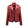 Short Leather Jacket for Women, Slim Fit, Lapel Motorcycle Jacket, Oblique Zipper Jacket, Women's Coat
