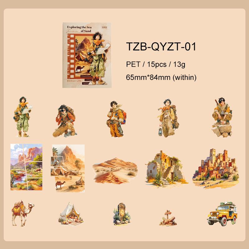 JIANWU Adventure Journey Series Vintage Character Mountain Landscape Material Collage PET Sticker Creative Journal Stationery