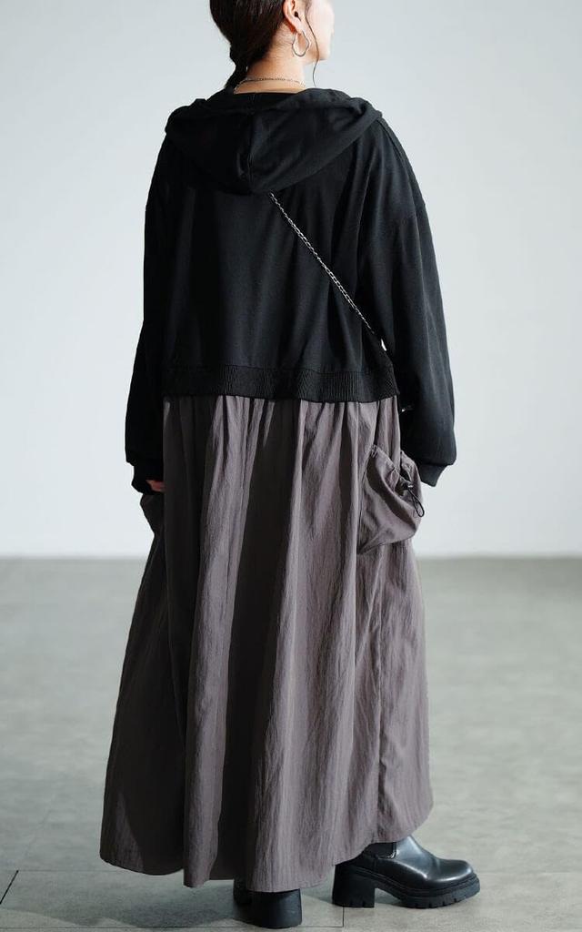 Gold Japan Übergröße Langarm Hoodie mit und Größen Damenkleid, Kordelzug, Taschen, Ausgestellter Saum, Herbst/Frühling, LL-3L, Anthrazit, nw-25046