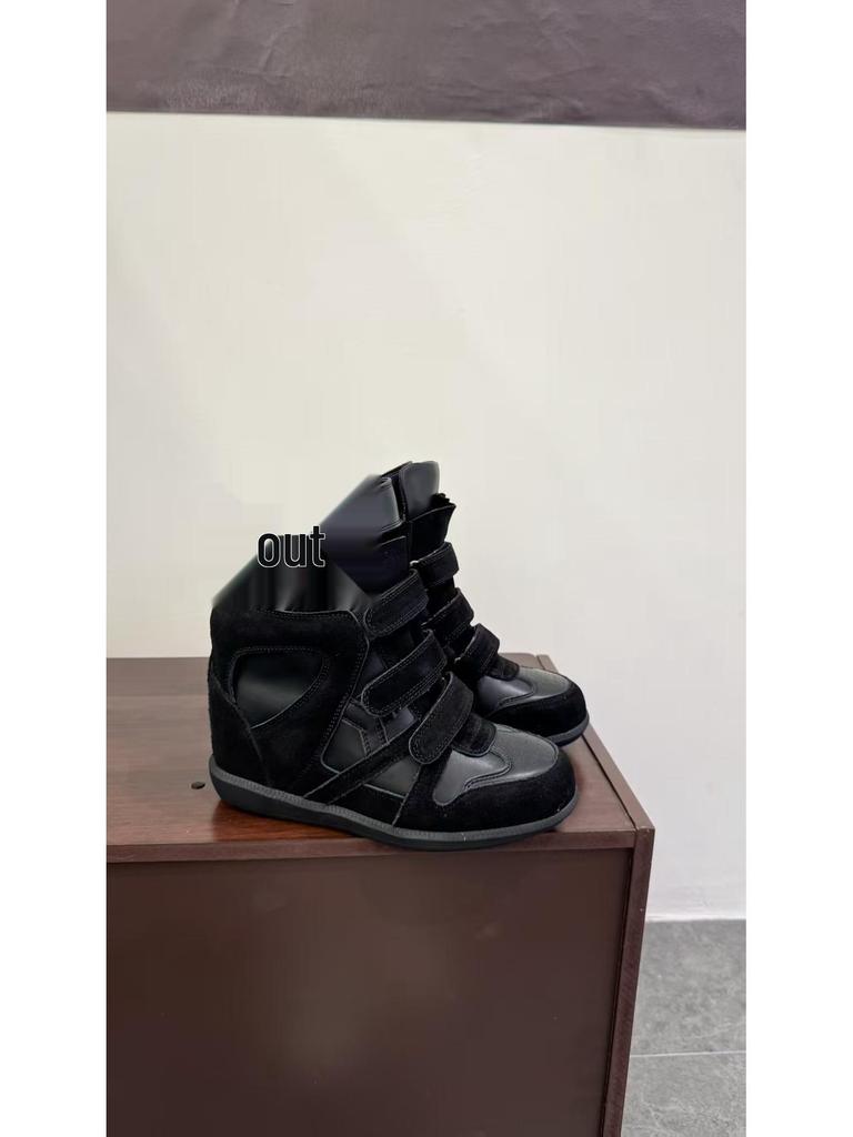 Autumn 2025 Velcro Women's Color Block High-Top Wedge Sneakers with Hidden Heel