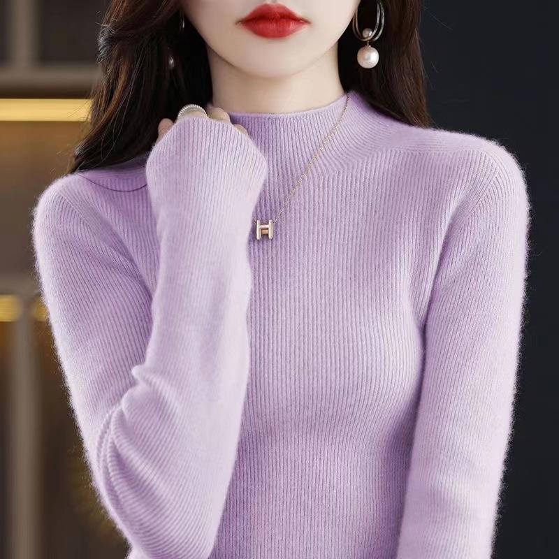 Cashmere Sweater Women's Half High Neck Base Sweater Autumn and Winter Slim Fit Knit Inner Top Solid Color Thickened