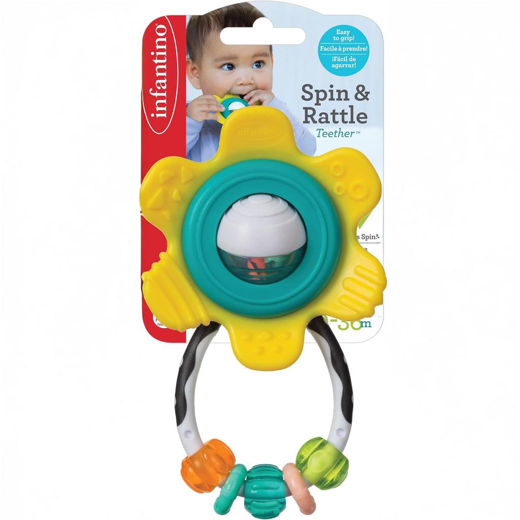 Infantino Spin Rattle Teether (Yellow) [Authentic Japanese Product] [0 Months+ Baby Teething Toy, Pacifier, Rattle, First Toy, Baby Shower Gift,