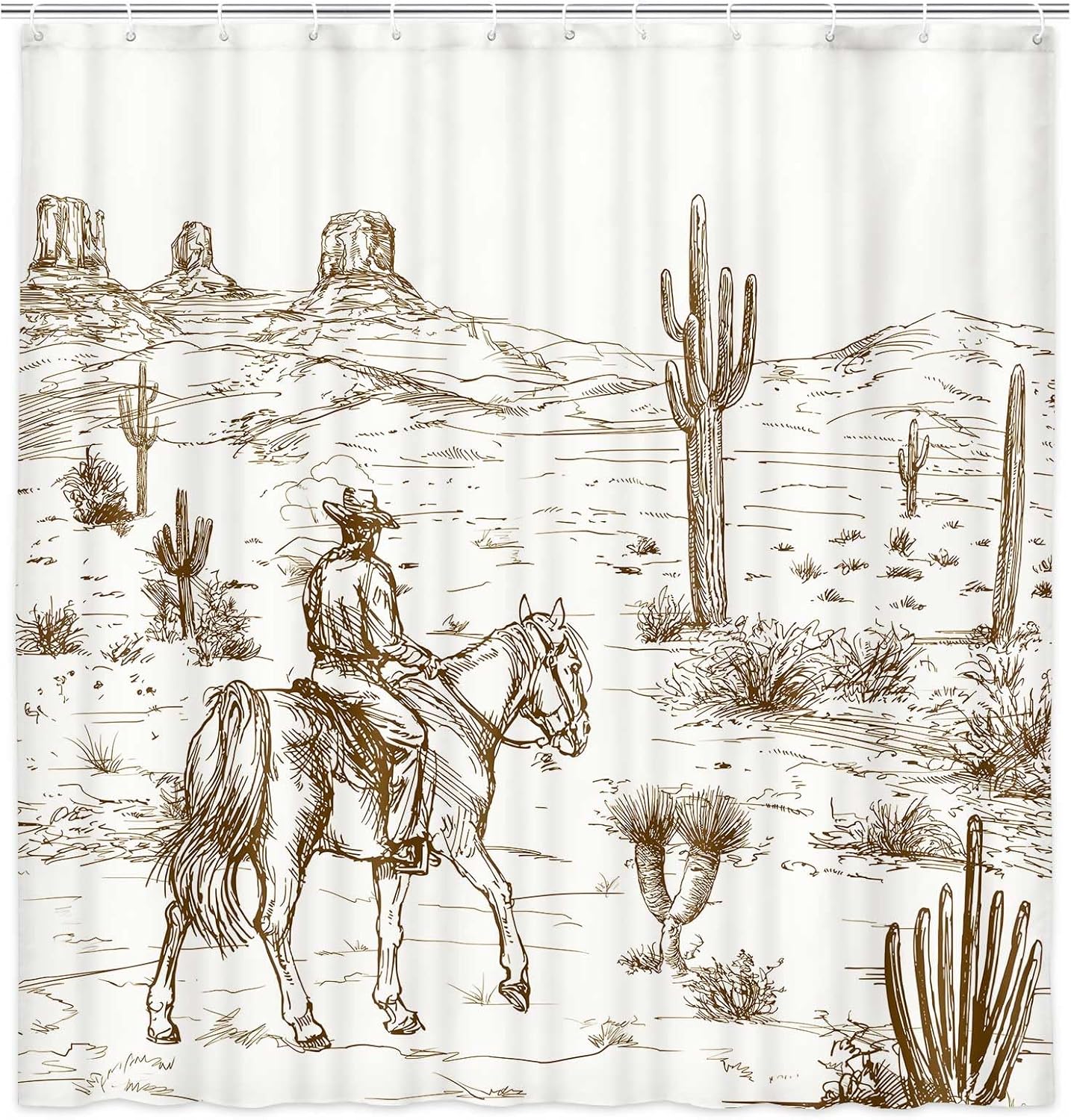 

Western Cowboy Shower Curtain,Farmhouse Country Bathroom Decor,Desert Cactus Wild West Cowboy Ride Horse Shower Curtain Set W60H190(CM)-1 Pcs