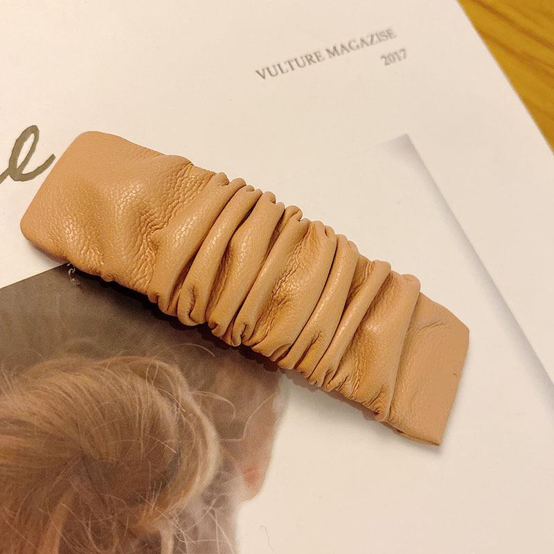 

Ретро-заколка BB из мятой кожи - однотонная заколка для волос, легкий роскошный головной убор, модный аксессуар для женщин